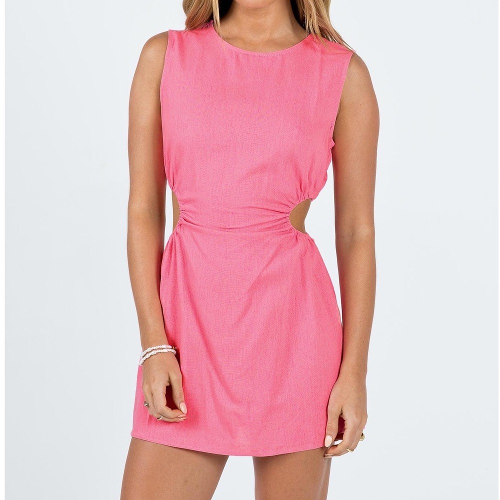 Princess Polly Mayzie Mini Dress Pink Cotton Linen Cut Out Sleeveless Size 4